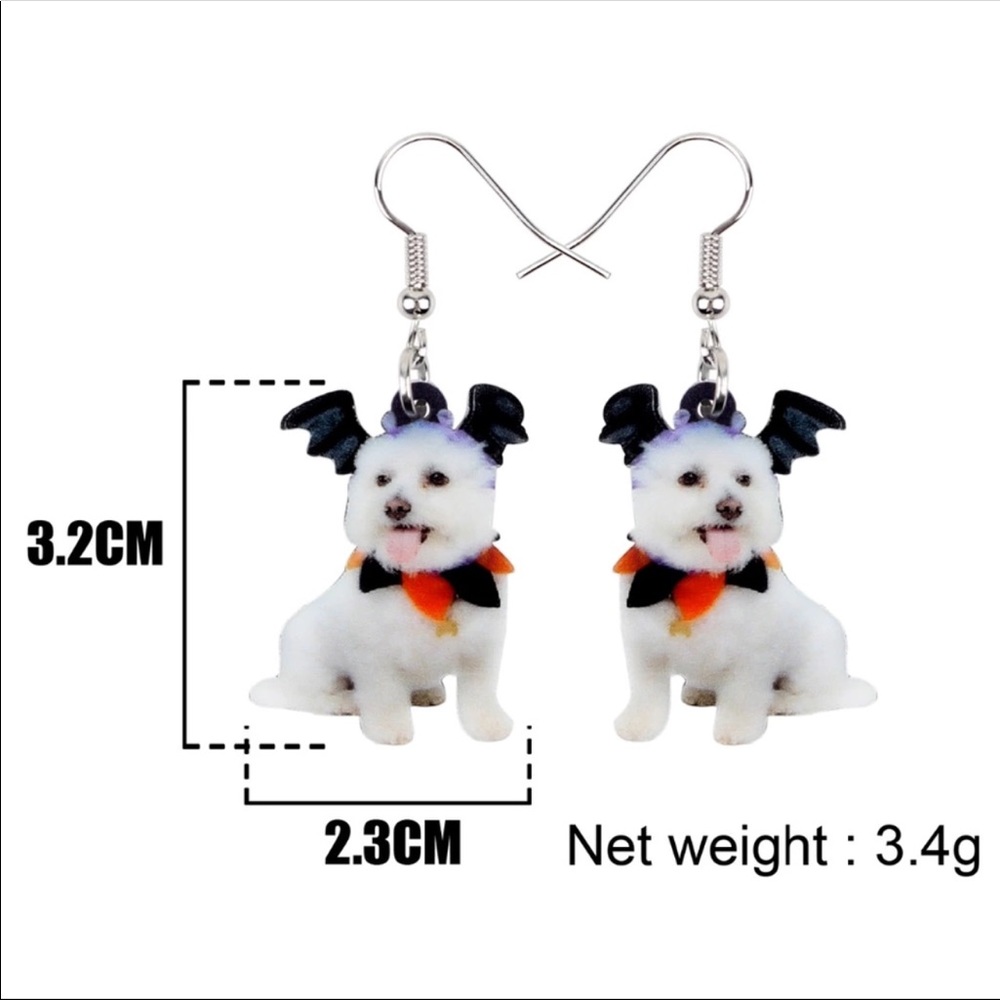 Bat Wing Dog Acrylic Earrings - Picture 6 of 6